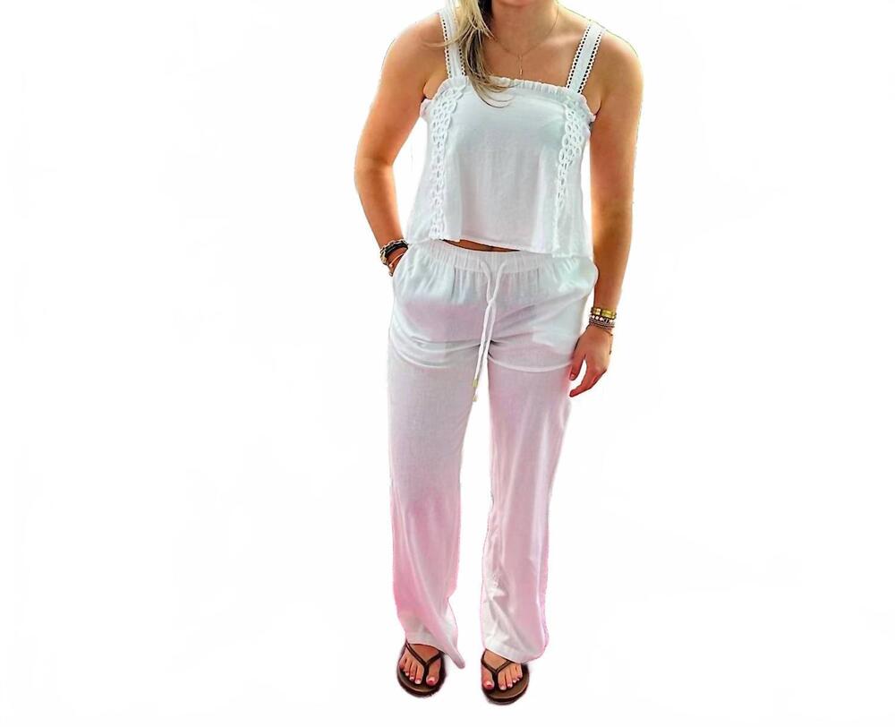 NEW ELAN drawstring sheer pant in white